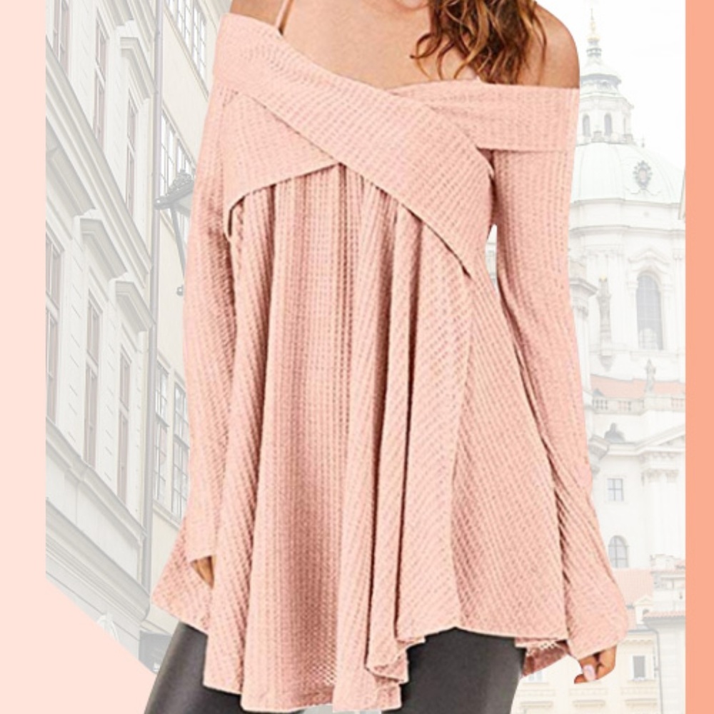 Open Shoulder Crisscross Tunic Pullover Sweater